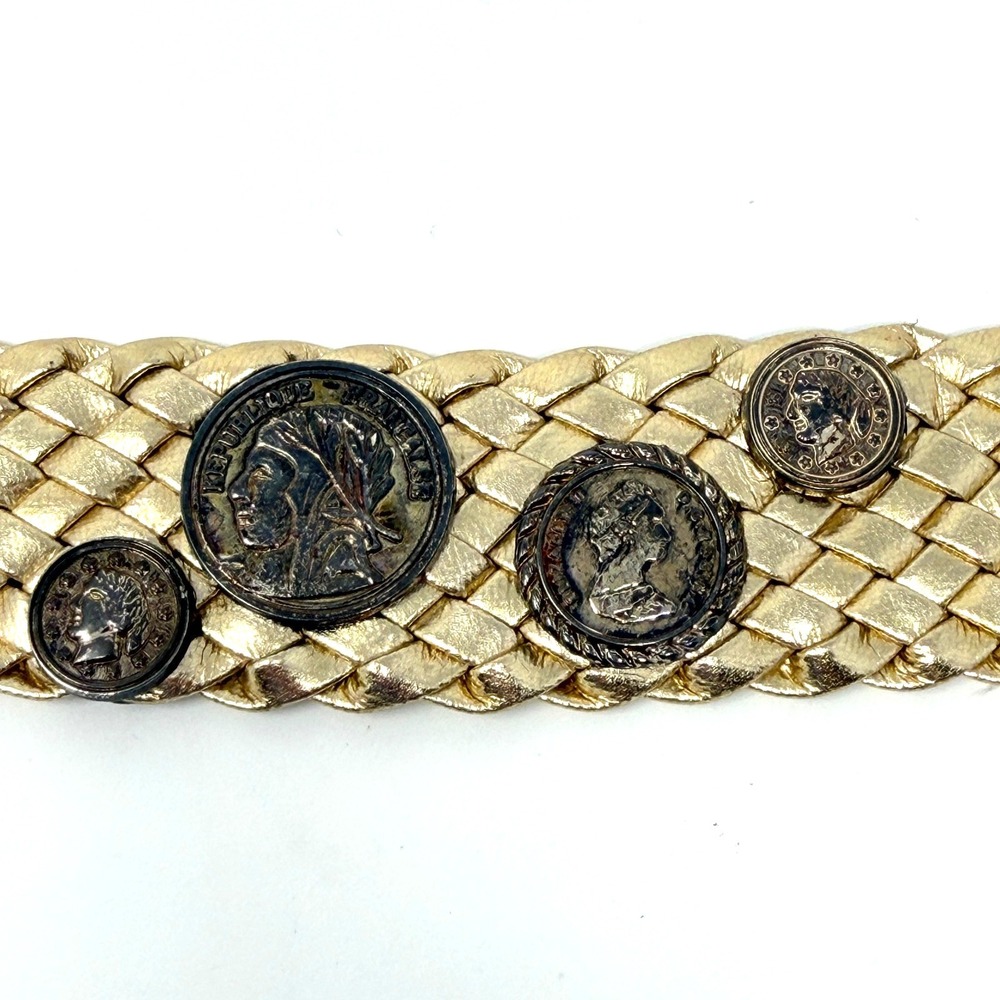 Vintage Omega Gold Woven Coin Belt Faux French Coin Medallions Women's M - Picture 4 of 7